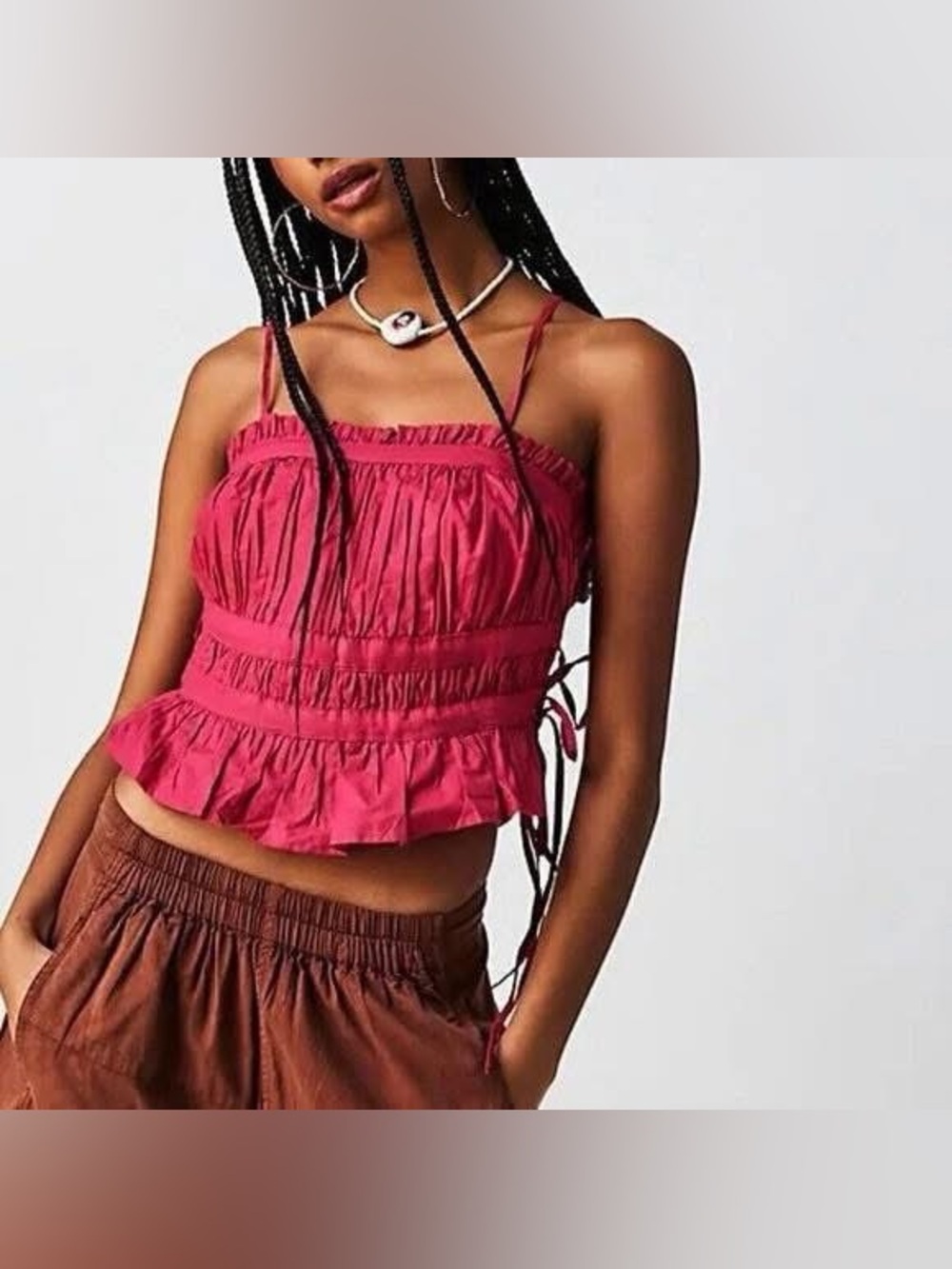 Free People Pink Ruffle Tie Cami Top size medium